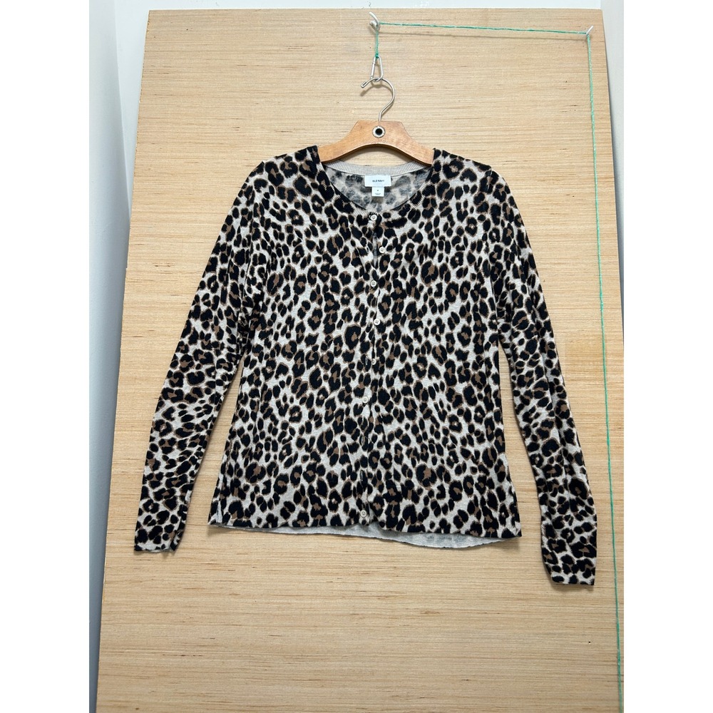 Old Navy‎ Womens Leopard Print Button Front Cardigan Sweater Tan Black Medium